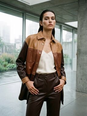 Badgley Mischka Gigi Vegan Brown Leather Shacket [S]